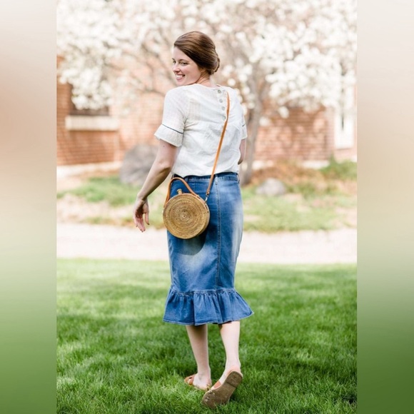 SOLD OUT New! Denim Mermaid Midi Skirt Ruffle Hem - Picture 3 of 7